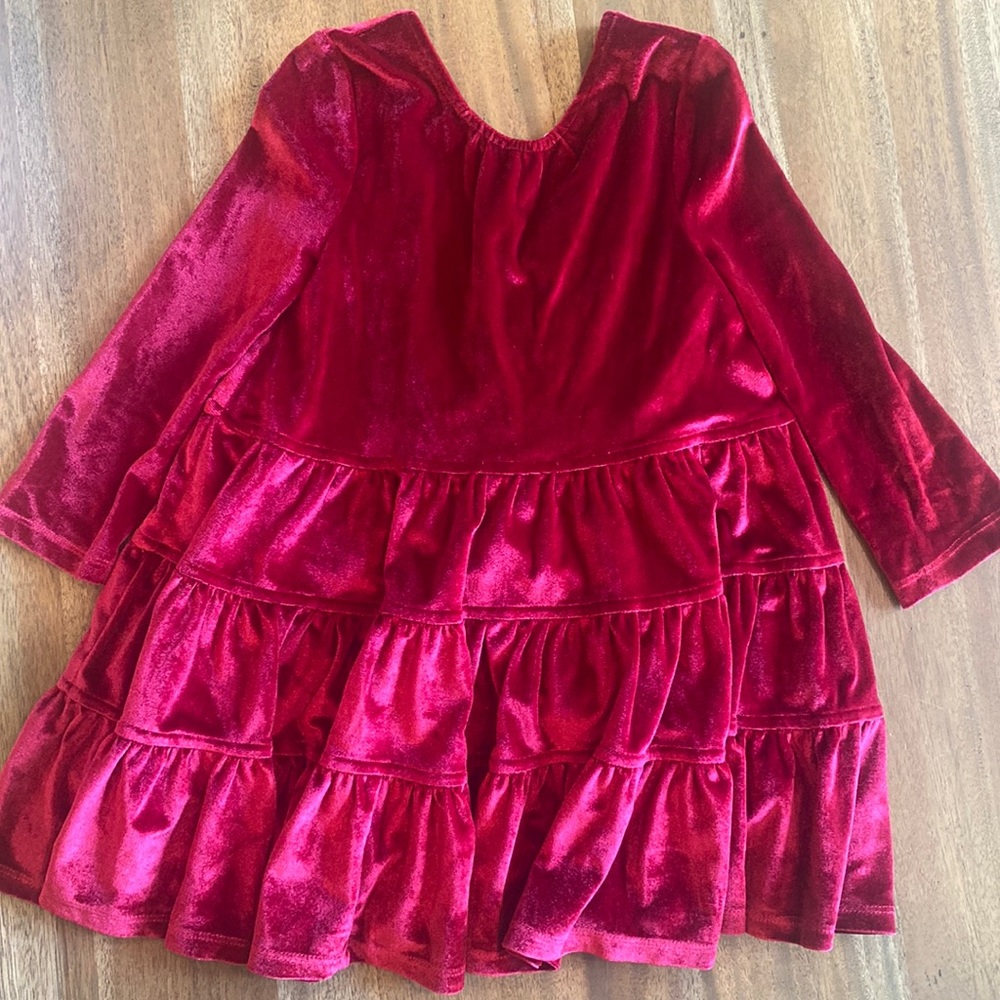 Pink chicken 3t red velvet dress with Santa ribbon